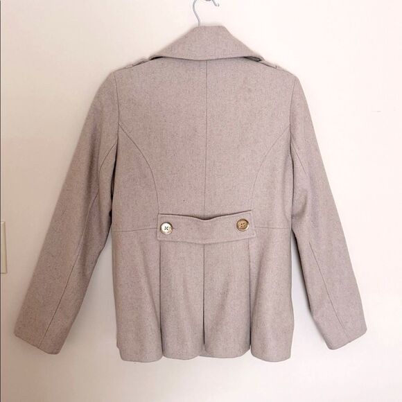 Michael Kors Women Light Tan Pea Coat with Gold Buttons Double Breasted Small - Picture 2 of 7